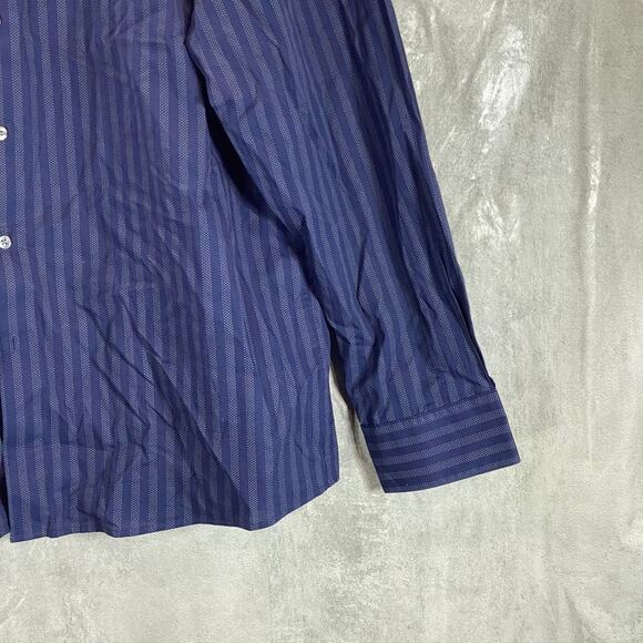 BAR III Men's Navy Slim-Fit Stretch Dotted Stripe-Print Button Dress Shirt SZ XL - Picture 6 of 9